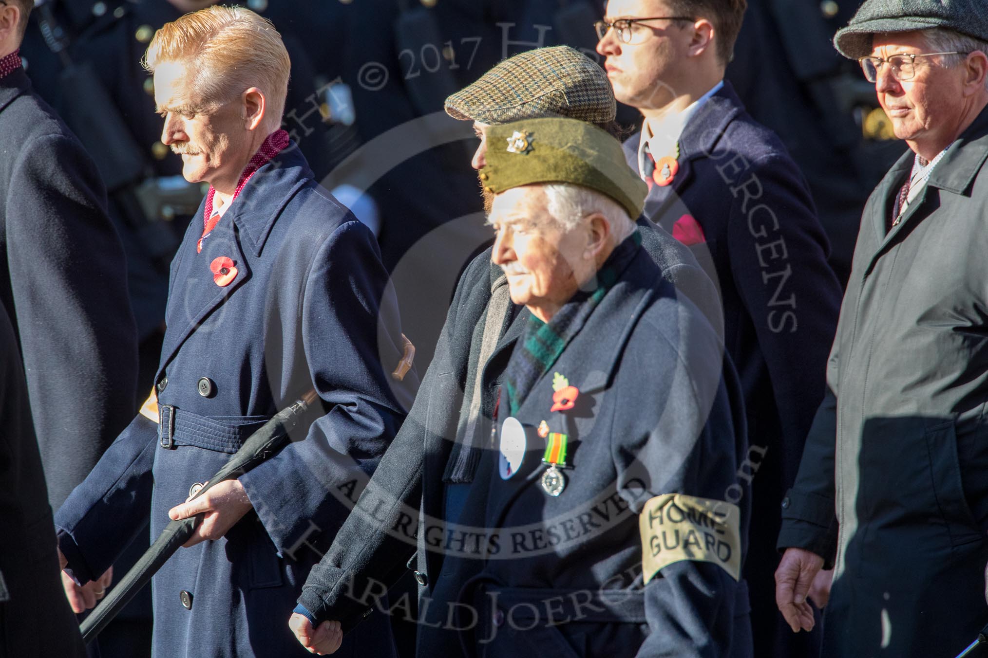 Home Guard Association (Group B38, 8 members) during the Royal British Legion March Past on Remembrance Sunday at the Cenotaph, Whitehall, Westminster, London, 11 November 2018, 12:13.