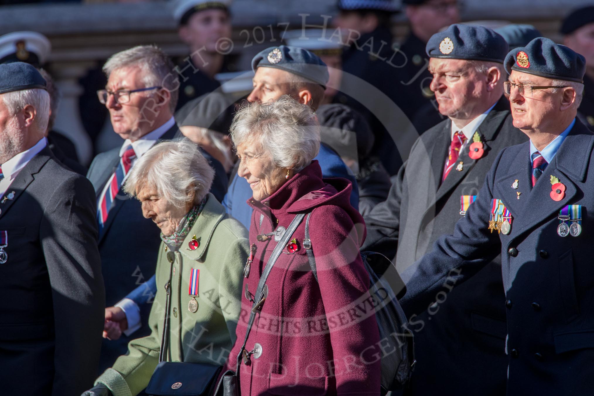 Royal Air Forces Association (Group C1, 155 members) during the Royal British Legion March Past on Remembrance Sunday at the Cenotaph, Whitehall, Westminster, London, 11 November 2018, 12:14.