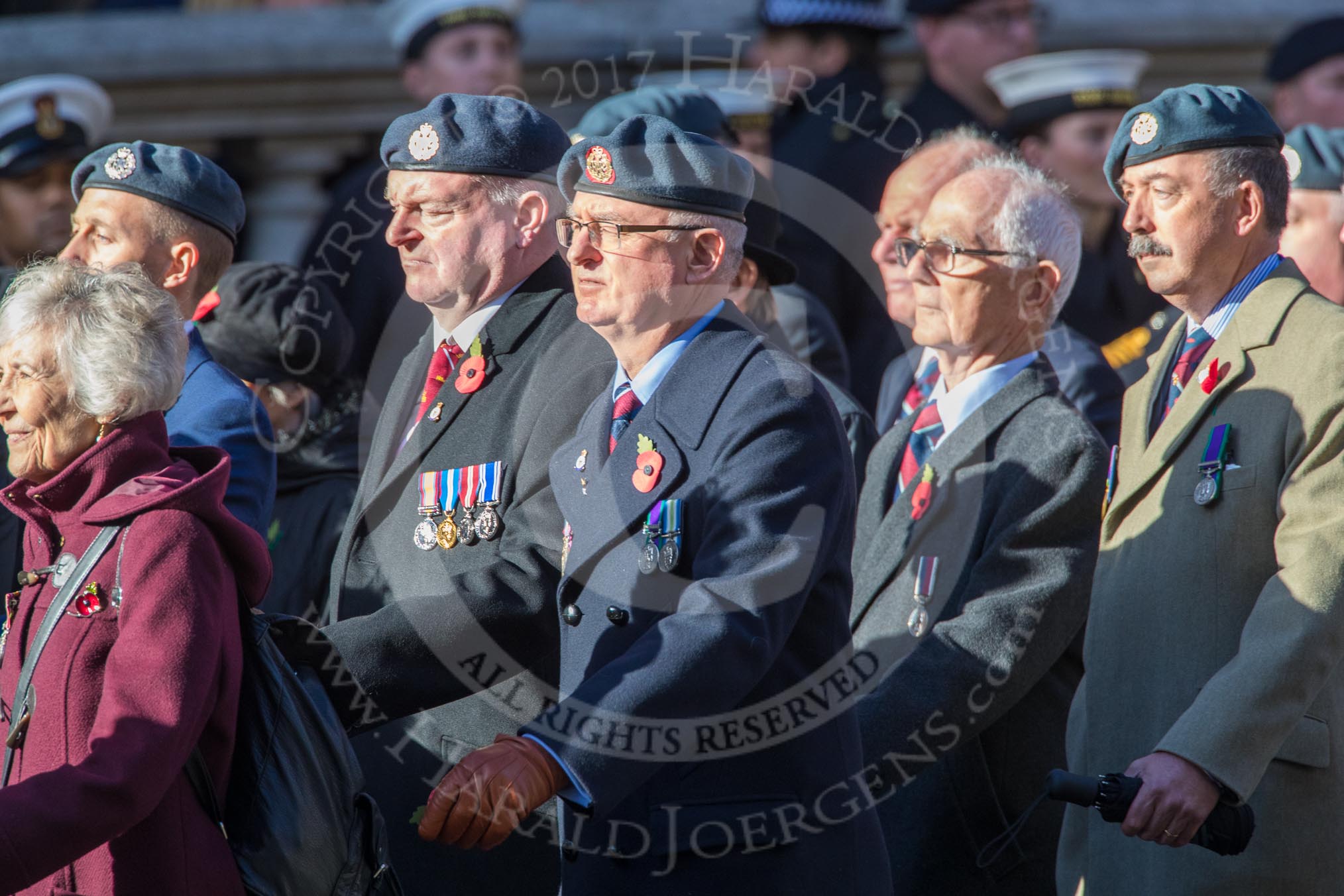 Royal Air Forces Association (Group C1, 155 members) during the Royal British Legion March Past on Remembrance Sunday at the Cenotaph, Whitehall, Westminster, London, 11 November 2018, 12:14.