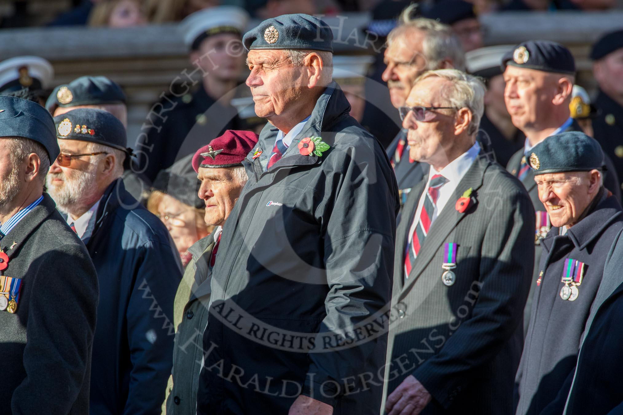 Royal Air Forces Association (Group C1, 155 members) during the Royal British Legion March Past on Remembrance Sunday at the Cenotaph, Whitehall, Westminster, London, 11 November 2018, 12:14.