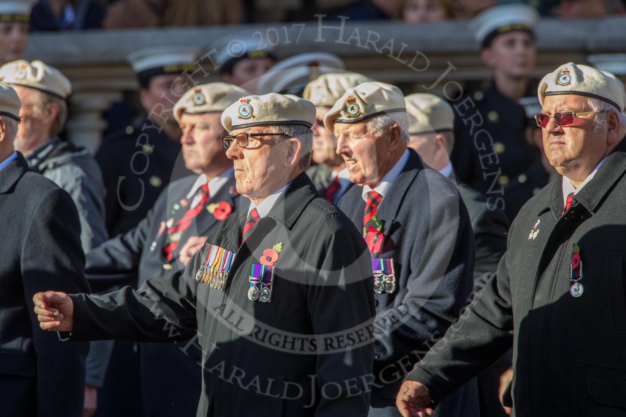 Royal Air Force Police Association (Group C2, 60 members) during the Royal British Legion March Past on Remembrance Sunday at the Cenotaph, Whitehall, Westminster, London, 11 November 2018, 12:14.