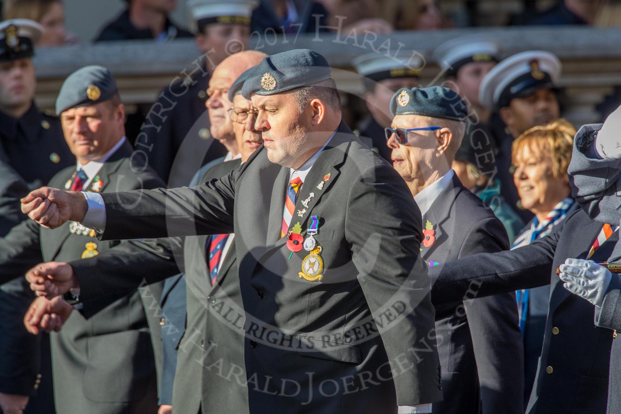 Royal Air Force Regiment Association (Group C3, 175 members) during the Royal British Legion March Past on Remembrance Sunday at the Cenotaph, Whitehall, Westminster, London, 11 November 2018, 12:15.