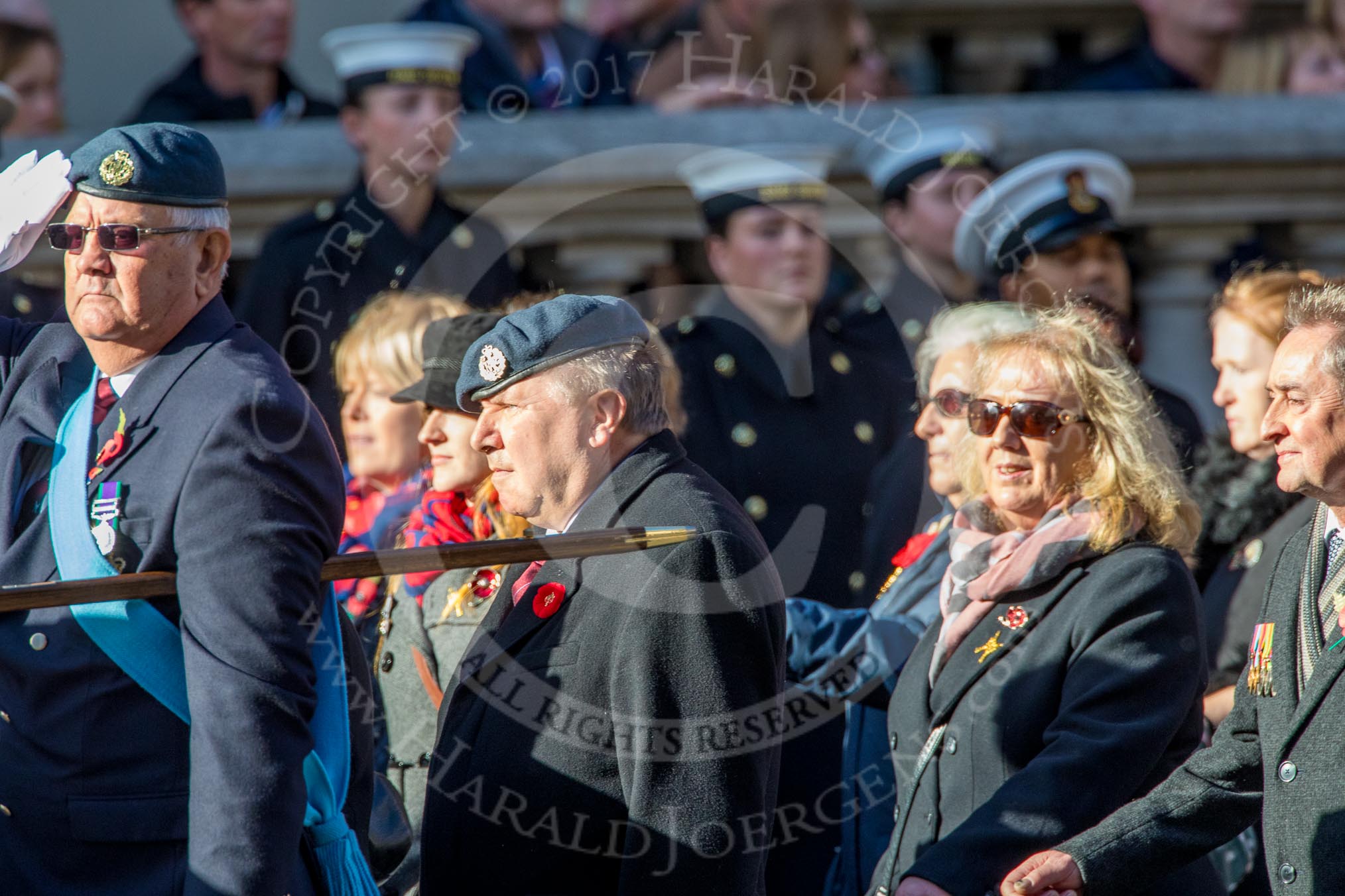 Royal Air Force Regiment Association (Group C3, 175 members) during the Royal British Legion March Past on Remembrance Sunday at the Cenotaph, Whitehall, Westminster, London, 11 November 2018, 12:15.