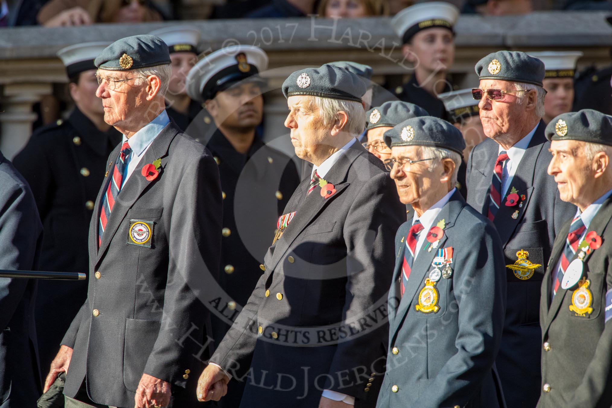 National Service(Royal Air Force)Association (NS(RAF)A) (Group C5, 39 members) during the Royal British Legion March Past on Remembrance Sunday at the Cenotaph, Whitehall, Westminster, London, 11 November 2018, 12:15