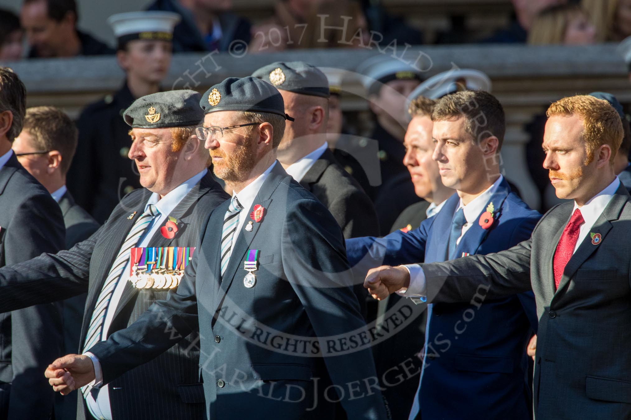 7 Squadron Association (Group C8, 20 members) during the Royal British Legion March Past on Remembrance Sunday at the Cenotaph, Whitehall, Westminster, London, 11 November 2018, 12:15.