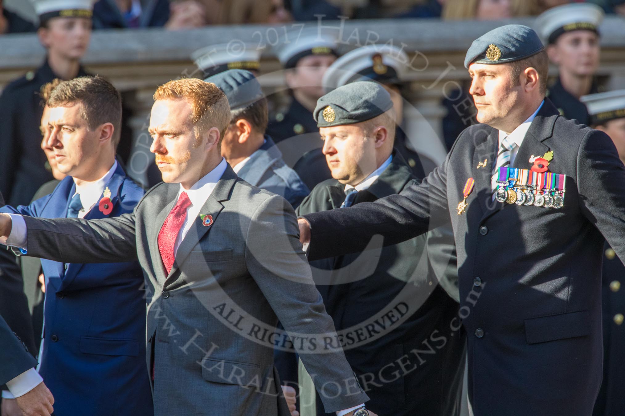 7 Squadron Association (Group C8, 20 members) during the Royal British Legion March Past on Remembrance Sunday at the Cenotaph, Whitehall, Westminster, London, 11 November 2018, 12:15.
