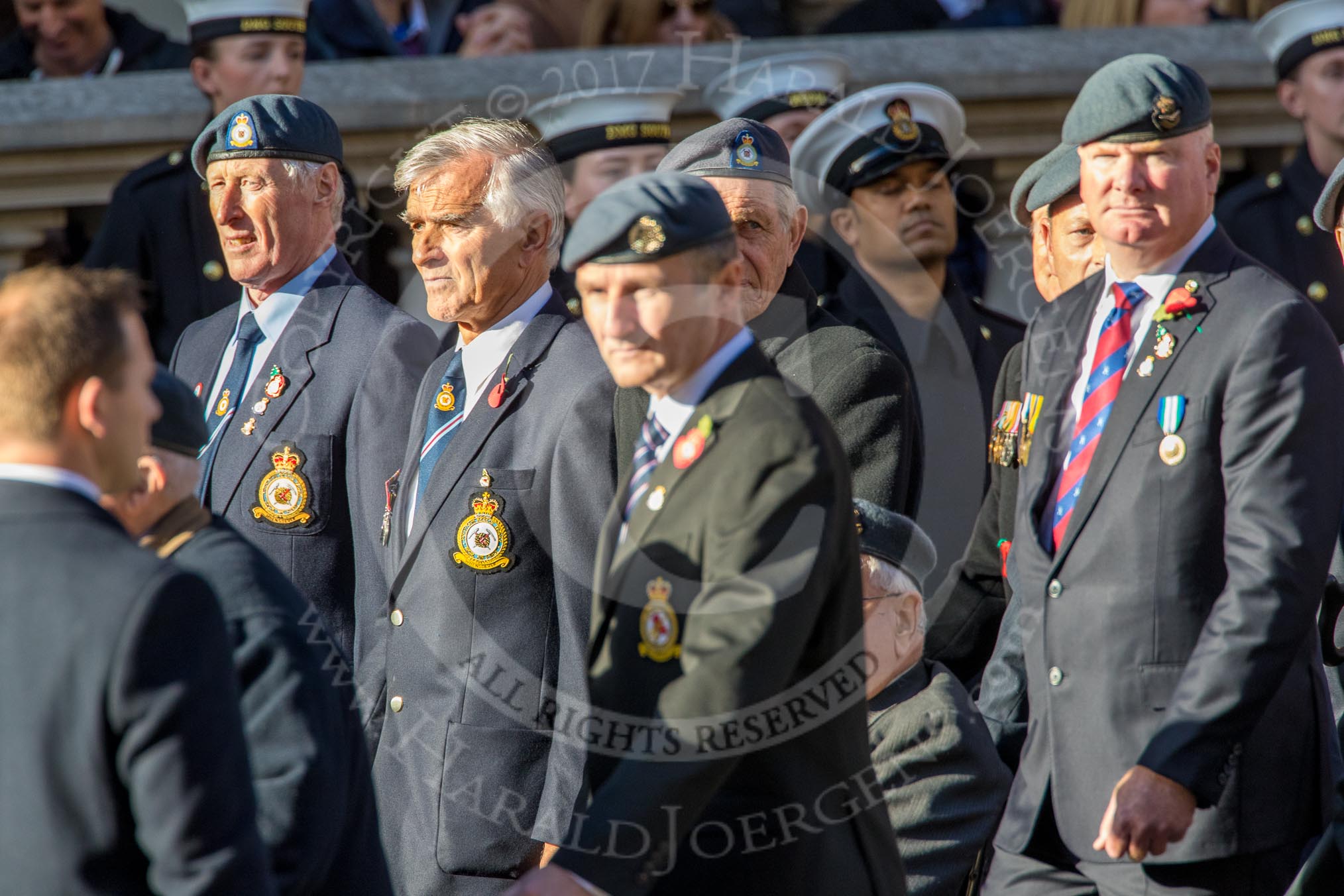 Royal Air Force Mountain Rescue Association (Group C12, 32 members) during the Royal British Legion March Past on Remembrance Sunday at the Cenotaph, Whitehall, Westminster, London, 11 November 2018, 12:16.