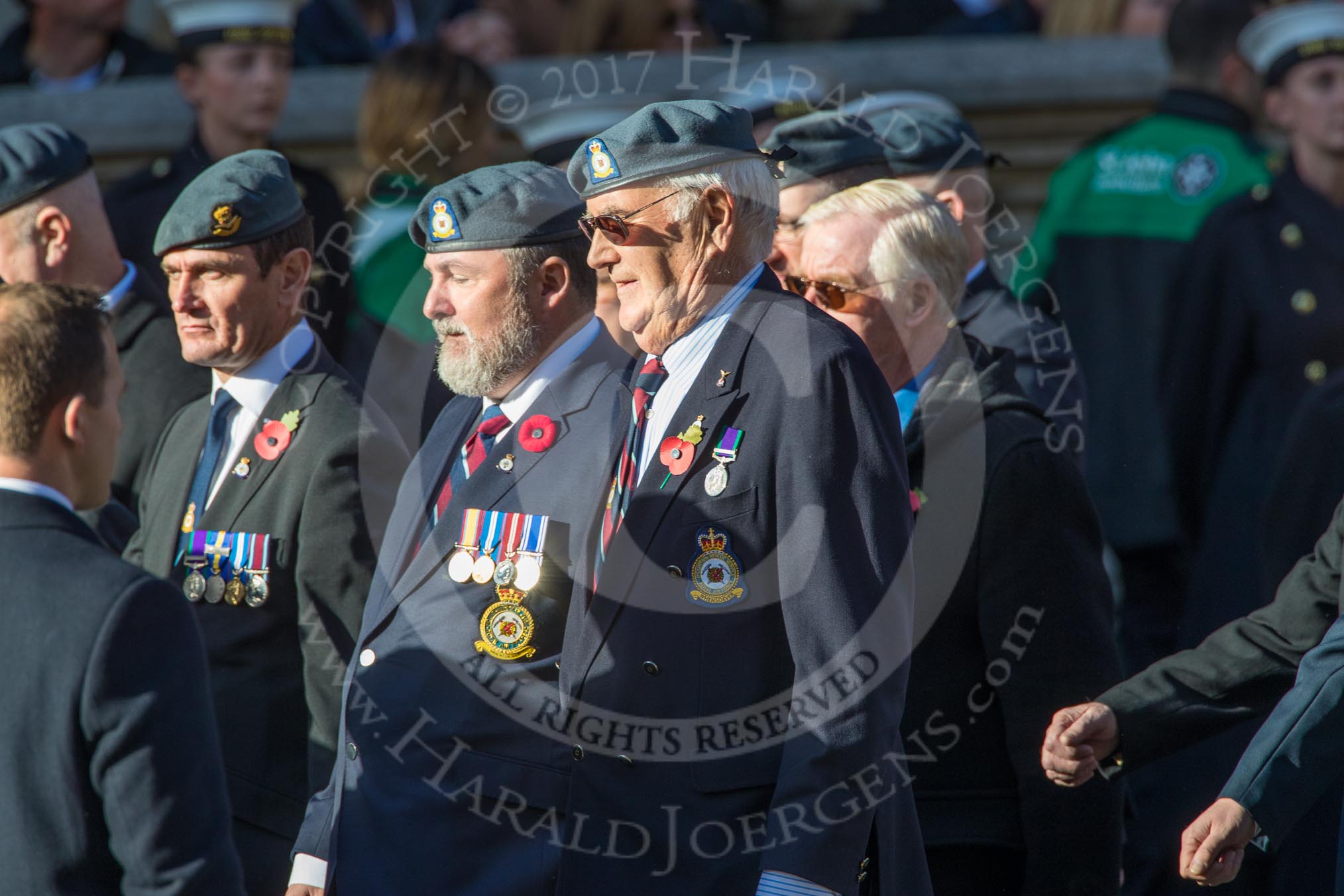 Royal Air Force Mountain Rescue Association (Group C12, 32 members) during the Royal British Legion March Past on Remembrance Sunday at the Cenotaph, Whitehall, Westminster, London, 11 November 2018, 12:16.