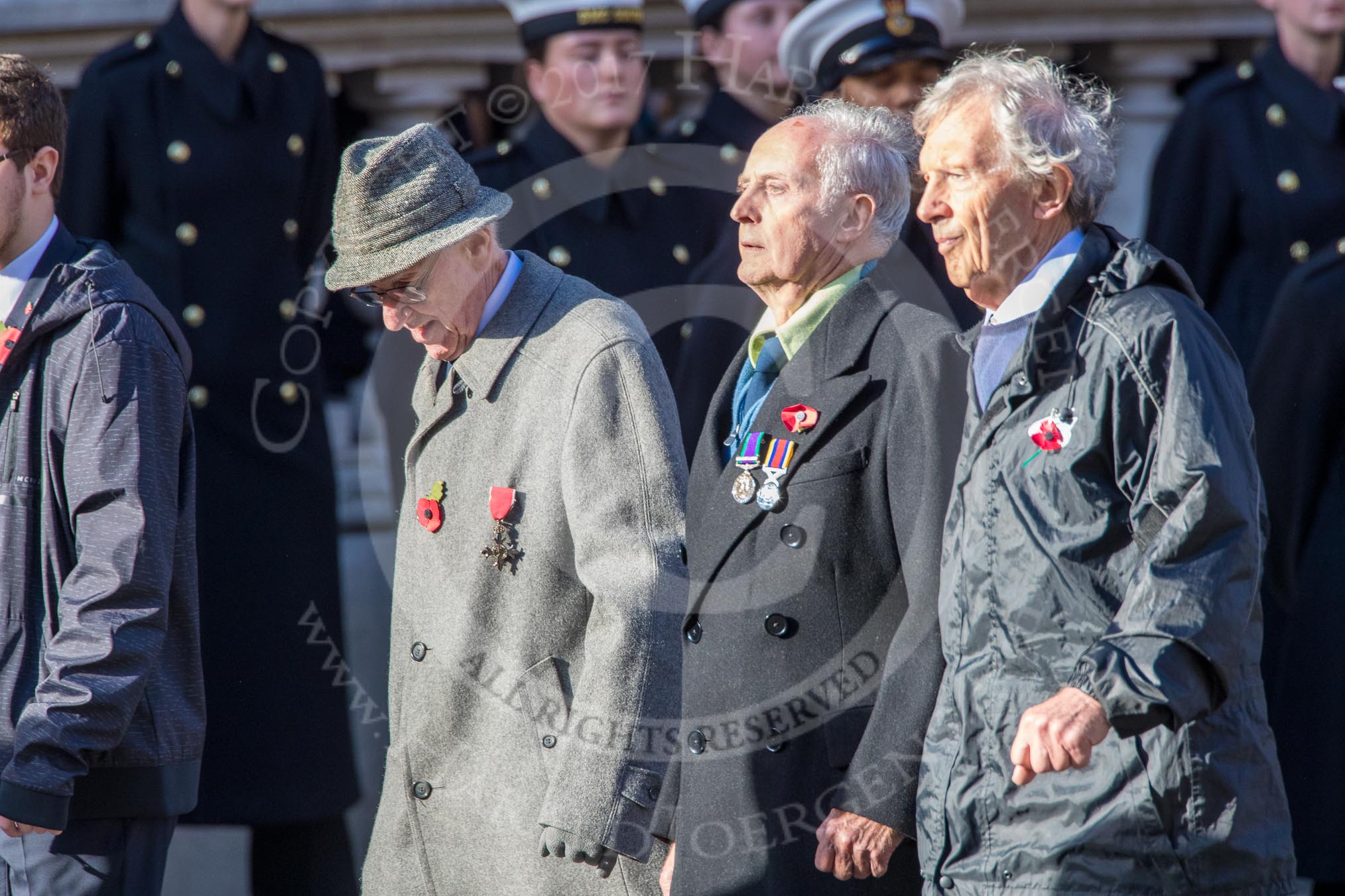 RAF Airfield Squadron Branch Association s (Group C14, 12 members) during the Royal British Legion March Past on Remembrance Sunday at the Cenotaph, Whitehall, Westminster, London, 11 November 2018, 12:16.