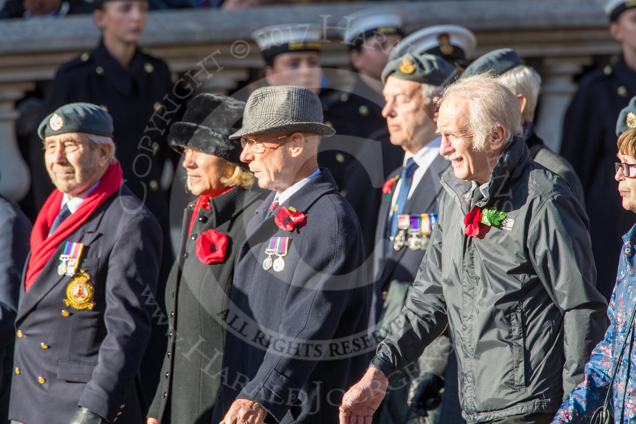 Units of the Far East Air Force (Group C13, 18 members) during the Royal British Legion March Past on Remembrance Sunday at the Cenotaph, Whitehall, Westminster, London, 11 November 2018, 12:16.