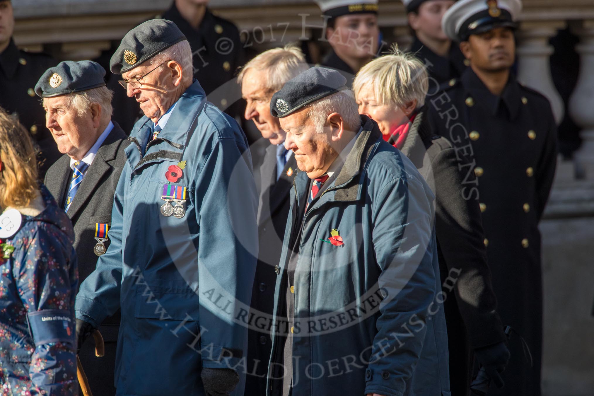 Units of the Far East Air Force (Group C13, 18 members) during the Royal British Legion March Past on Remembrance Sunday at the Cenotaph, Whitehall, Westminster, London, 11 November 2018, 12:16.