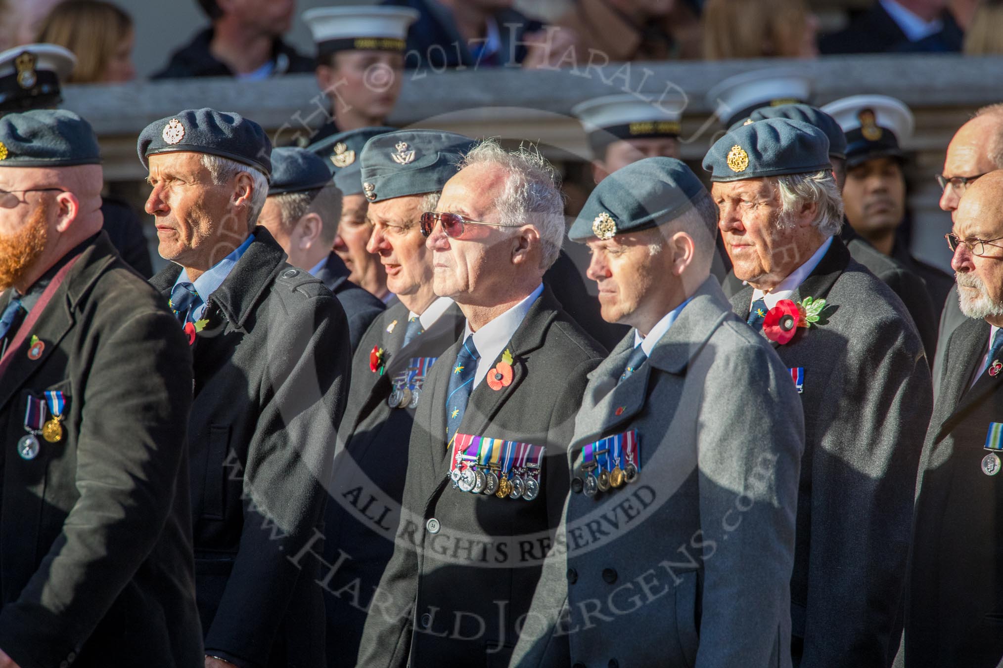 RAF Movements and Mobile Air Movements Squadrons Association (Group C15, 50 members) during the Royal British Legion March Past on Remembrance Sunday at the Cenotaph, Whitehall, Westminster, London, 11 November 2018, 12:16.
