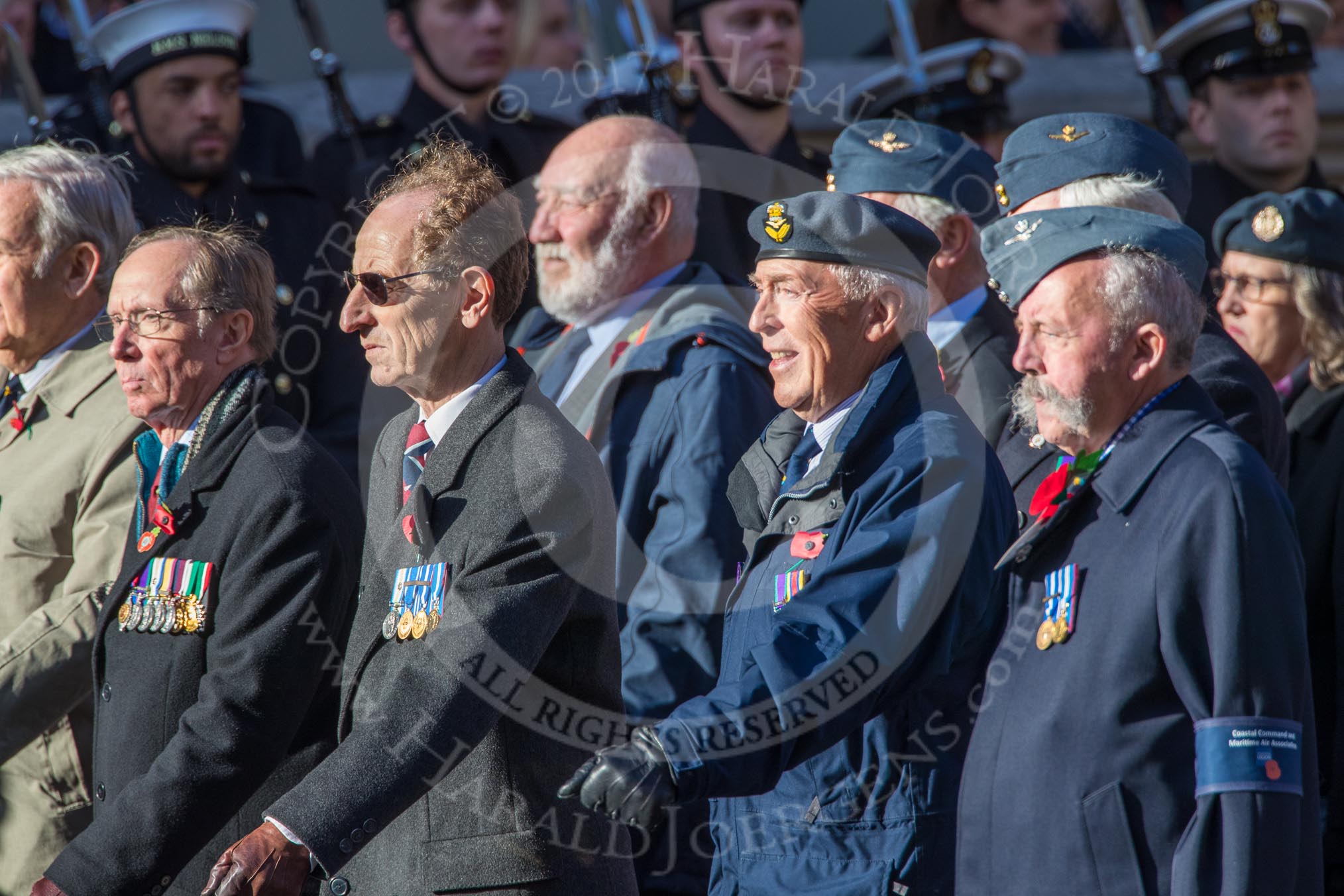 Coastal Command and Maritime Air Association (CCMAA) (Group C18, 21 members) during the Royal British Legion March Past on Remembrance Sunday at the Cenotaph, Whitehall, Westminster, London, 11 November 2018, 12:17
