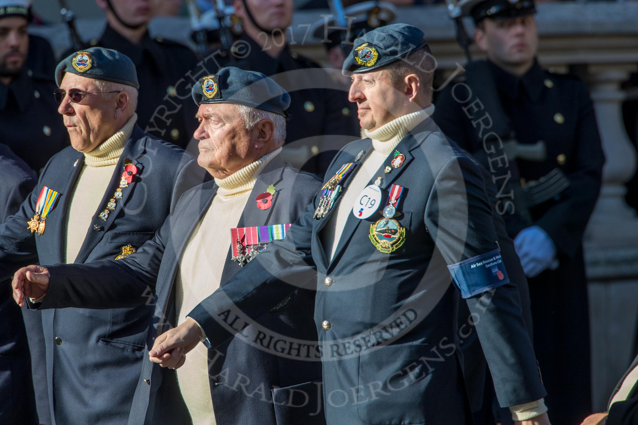 Air Sea Rescue and Marine Craft Section Club (Royal Air Force) (Group C19, 12 members) during the Royal British Legion March Past on Remembrance Sunday at the Cenotaph, Whitehall, Westminster, London, 11 November 2018, 12:17.