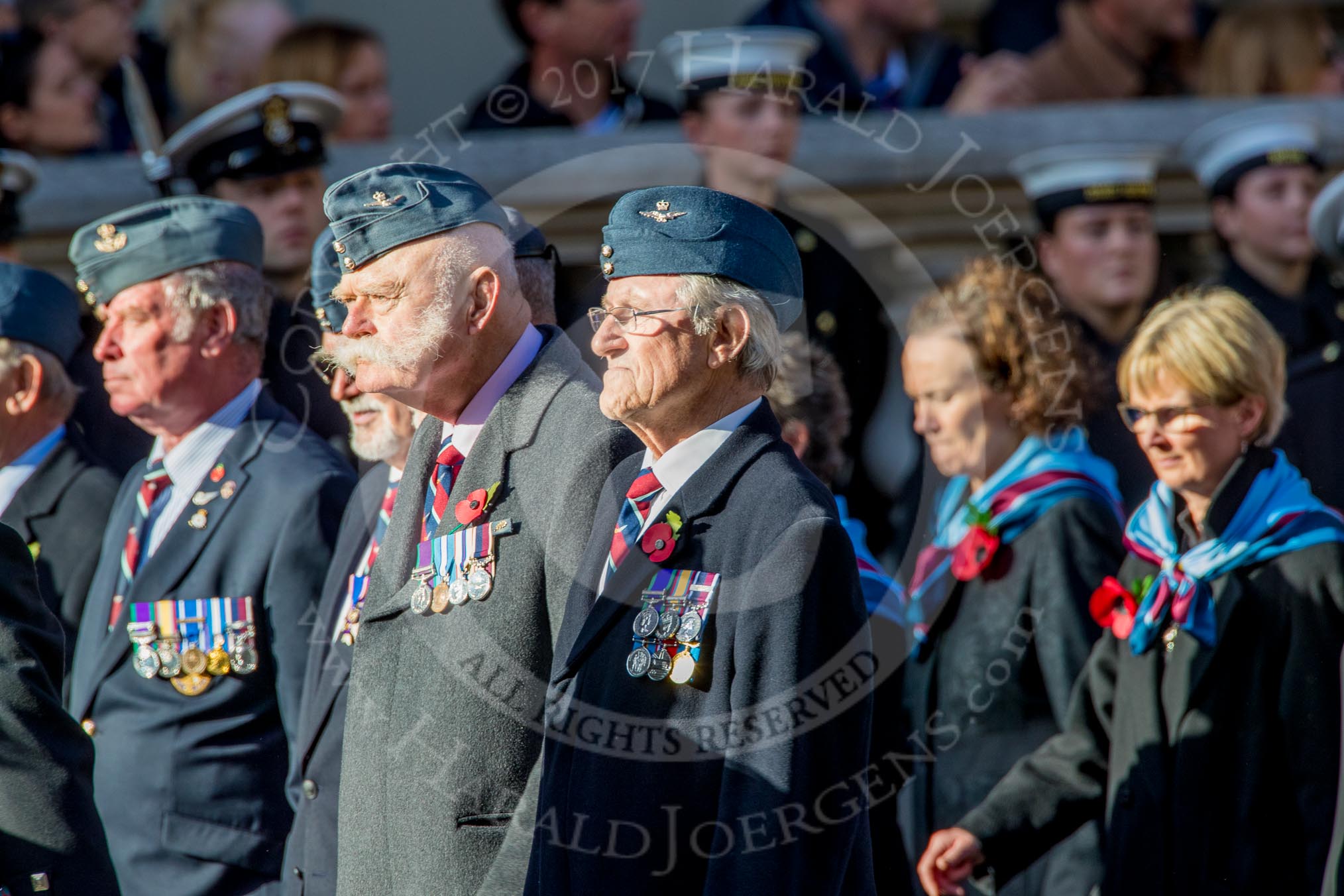 RAF Air Loadmasters Association (Group C21, 25 members) during the Royal British Legion March Past on Remembrance Sunday at the Cenotaph, Whitehall, Westminster, London, 11 November 2018, 12:17.
