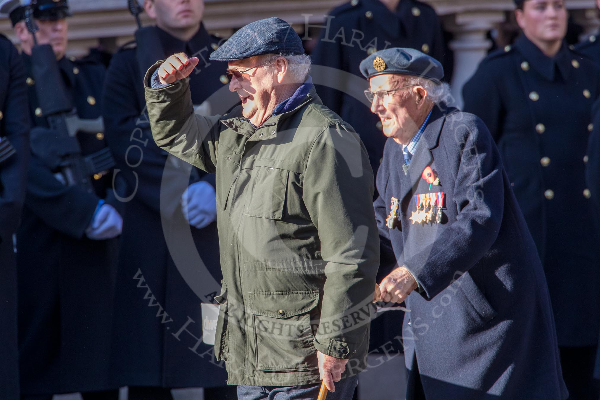 Royal Air Force Survival Equipment (squippers) Association (Group C23, 50 members) during the Royal British Legion March Past on Remembrance Sunday at the Cenotaph, Whitehall, Westminster, London, 11 November 2018, 12:18.