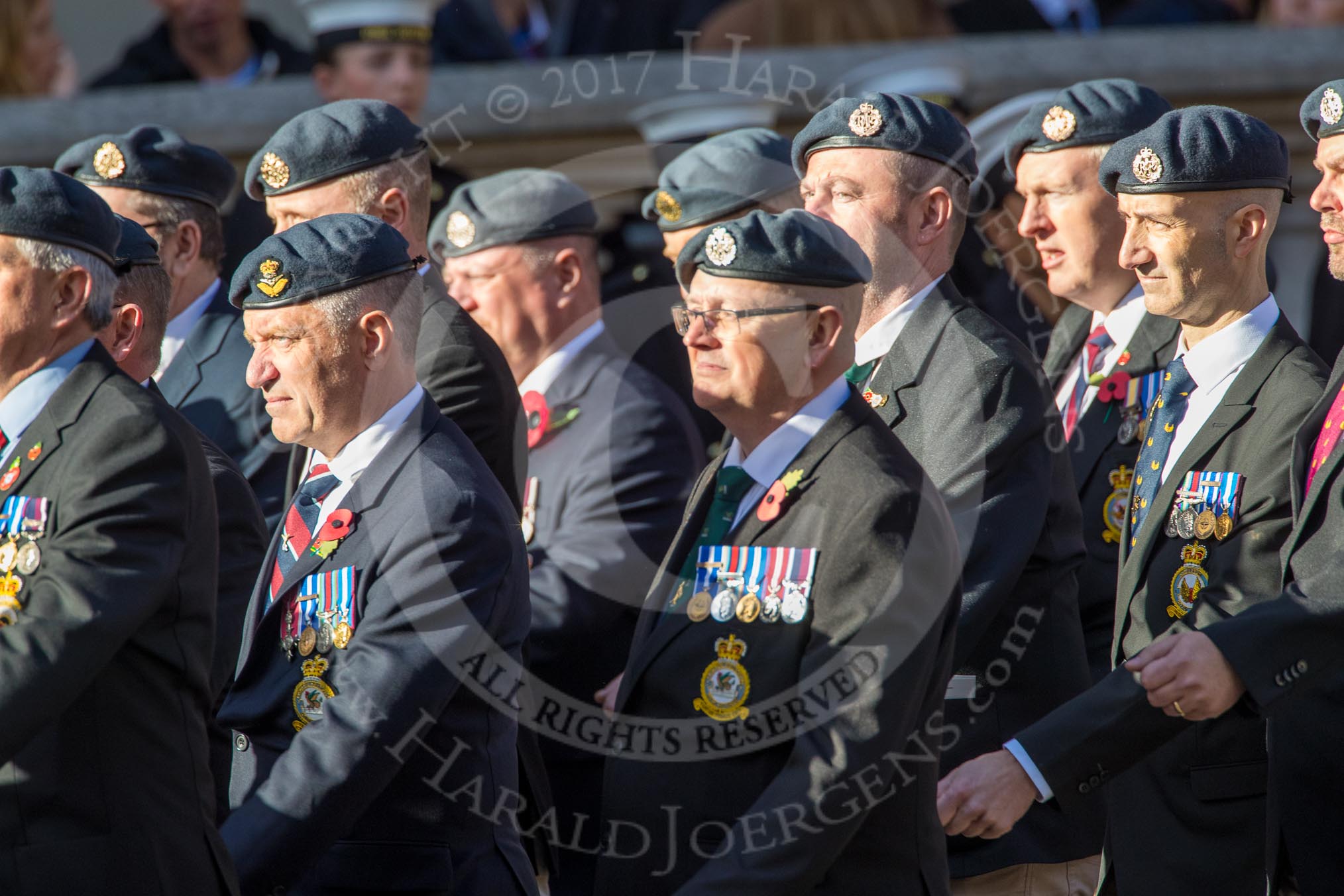 Harrier Force Association (Group C25, 100 members) during the Royal British Legion March Past on Remembrance Sunday at the Cenotaph, Whitehall, Westminster, London, 11 November 2018, 12:18.