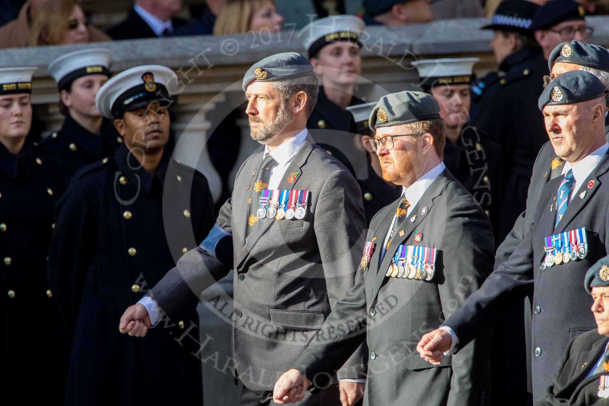 Royal Air Forces Association Armourers Branch (Group C26, 45 members) during the Royal British Legion March Past on Remembrance Sunday at the Cenotaph, Whitehall, Westminster, London, 11 November 2018, 12:18.