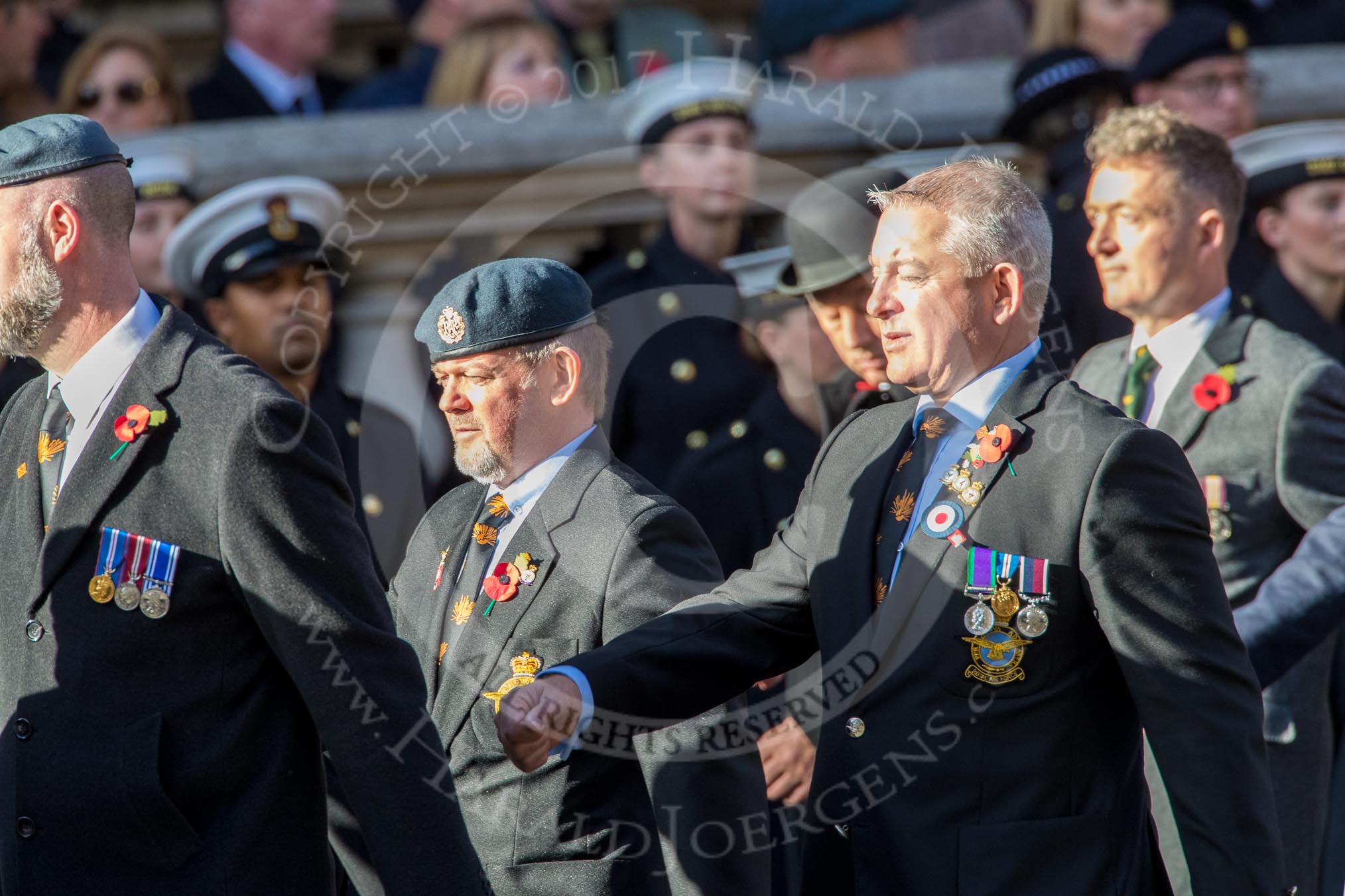 Royal Air Forces Association Armourers Branch (Group C26, 45 members) during the Royal British Legion March Past on Remembrance Sunday at the Cenotaph, Whitehall, Westminster, London, 11 November 2018, 12:18..