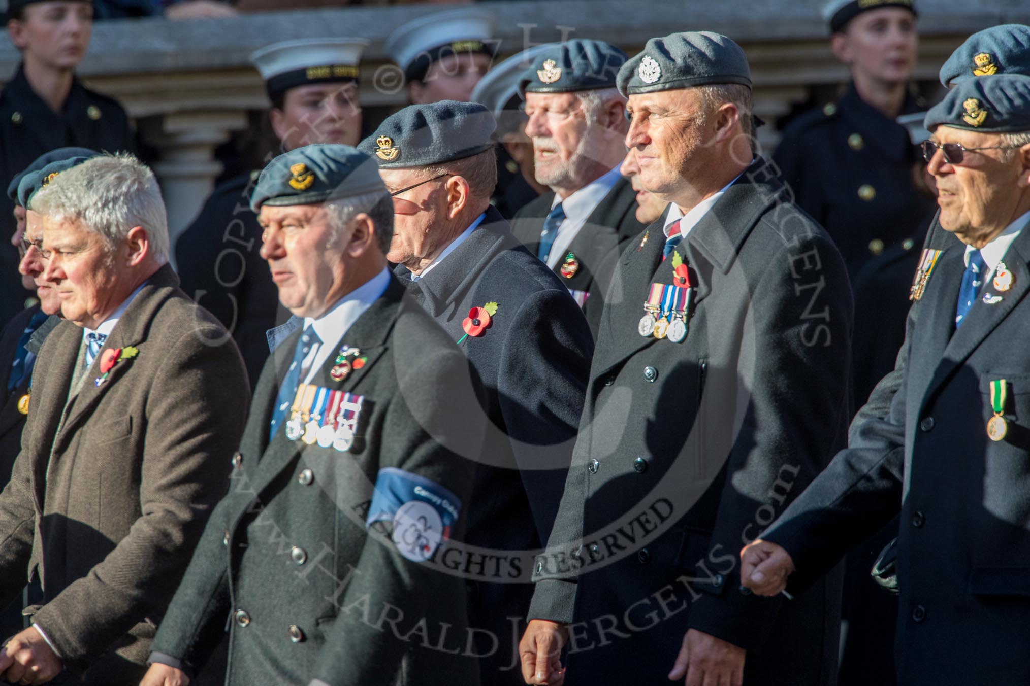 PJI Canopy Club Association (Group C32, 22 members) during the Royal British Legion March Past on Remembrance Sunday at the Cenotaph, Whitehall, Westminster, London, 11 November 2018, 12:19.