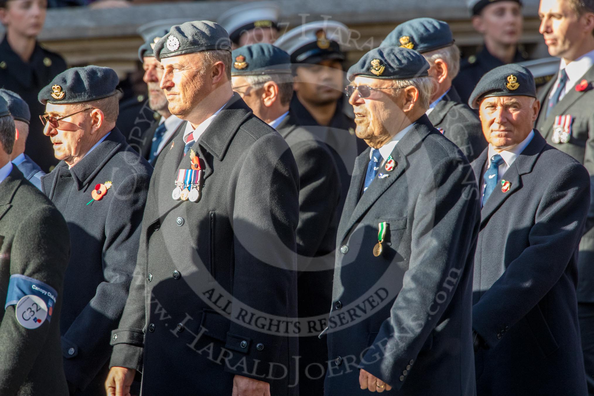 PJI Canopy Club Association (Group C32, 22 members) during the Royal British Legion March Past on Remembrance Sunday at the Cenotaph, Whitehall, Westminster, London, 11 November 2018, 12:19.