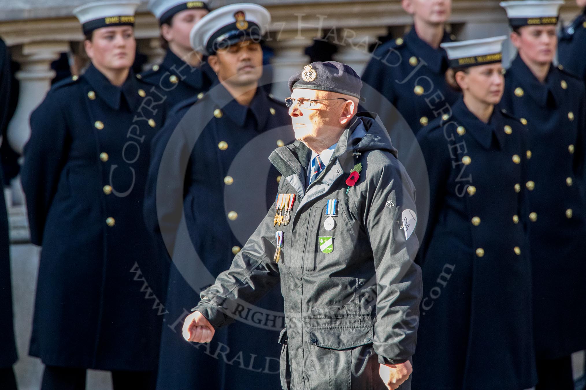 Association  of Jewish Ex-Servicemen and Women (Group D4, 27 members) during the Royal British Legion March Past on Remembrance Sunday at the Cenotaph, Whitehall, Westminster, London, 11 November 2018, 12:21.