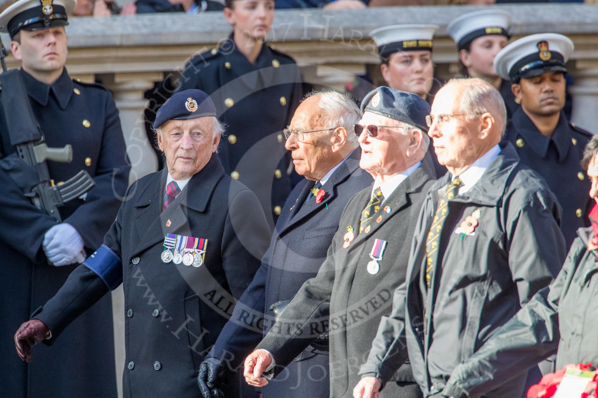 British Nuclear Tests Veterans Association  (Group D5, 30 members) during the Royal British Legion March Past on Remembrance Sunday at the Cenotaph, Whitehall, Westminster, London, 11 November 2018, 12:21.