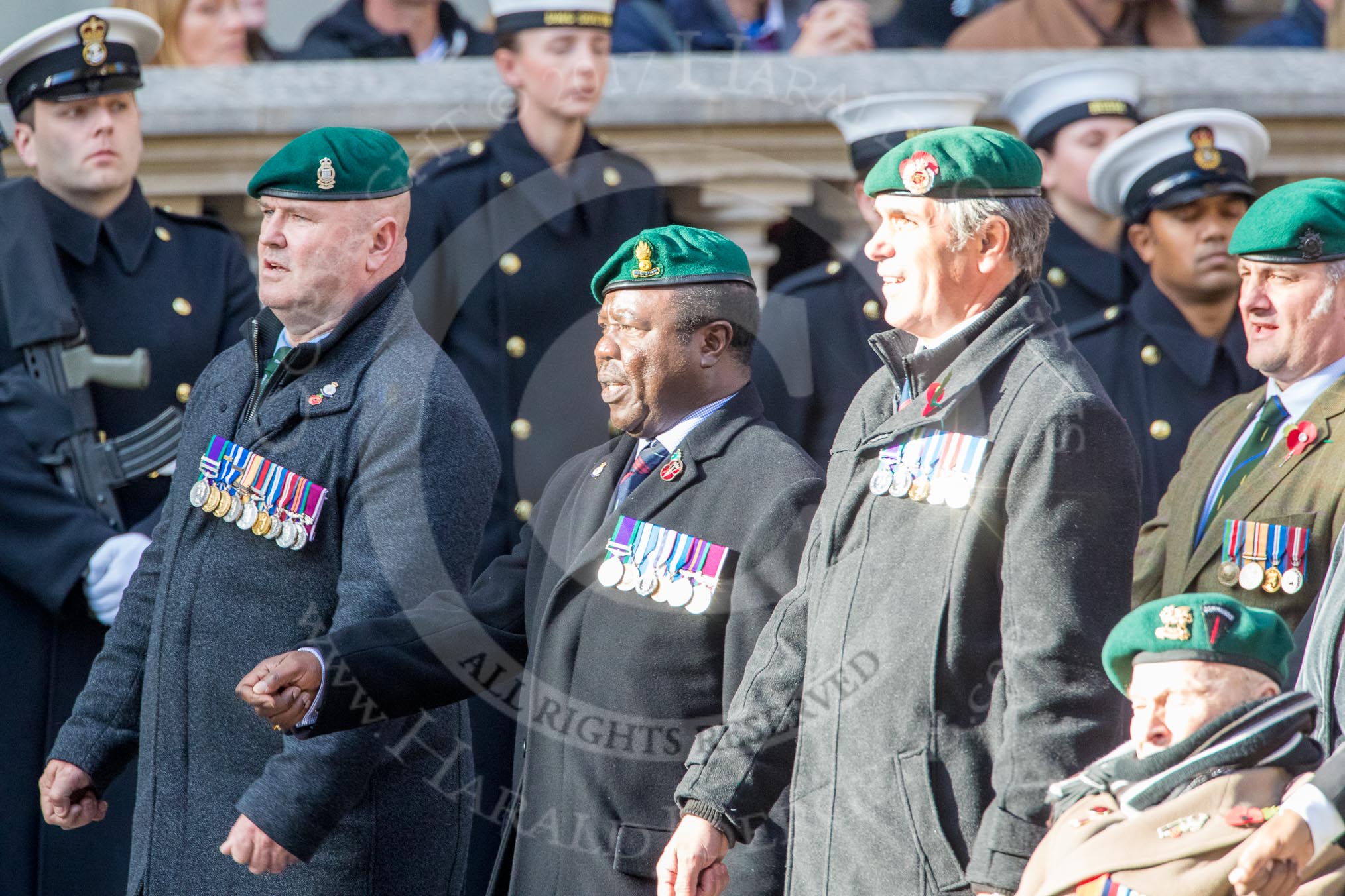 Commando Veterans Association  (Group D12, 42 members) during the Royal British Legion March Past on Remembrance Sunday at the Cenotaph, Whitehall, Westminster, London, 11 November 2018, 12:22.