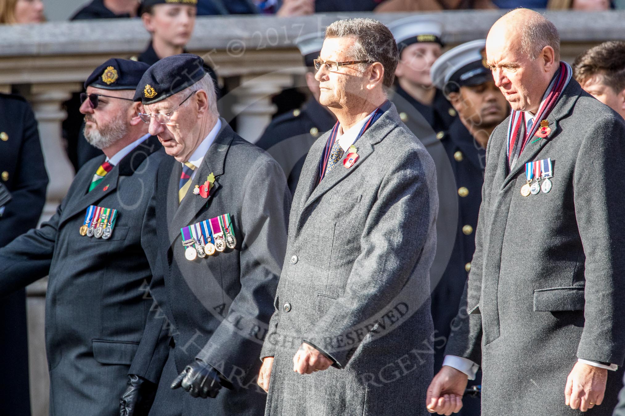 Circuit of Service Lodges (Group D14, 35 members) during the Royal British Legion March Past on Remembrance Sunday at the Cenotaph, Whitehall, Westminster, London, 11 November 2018, 12:22.