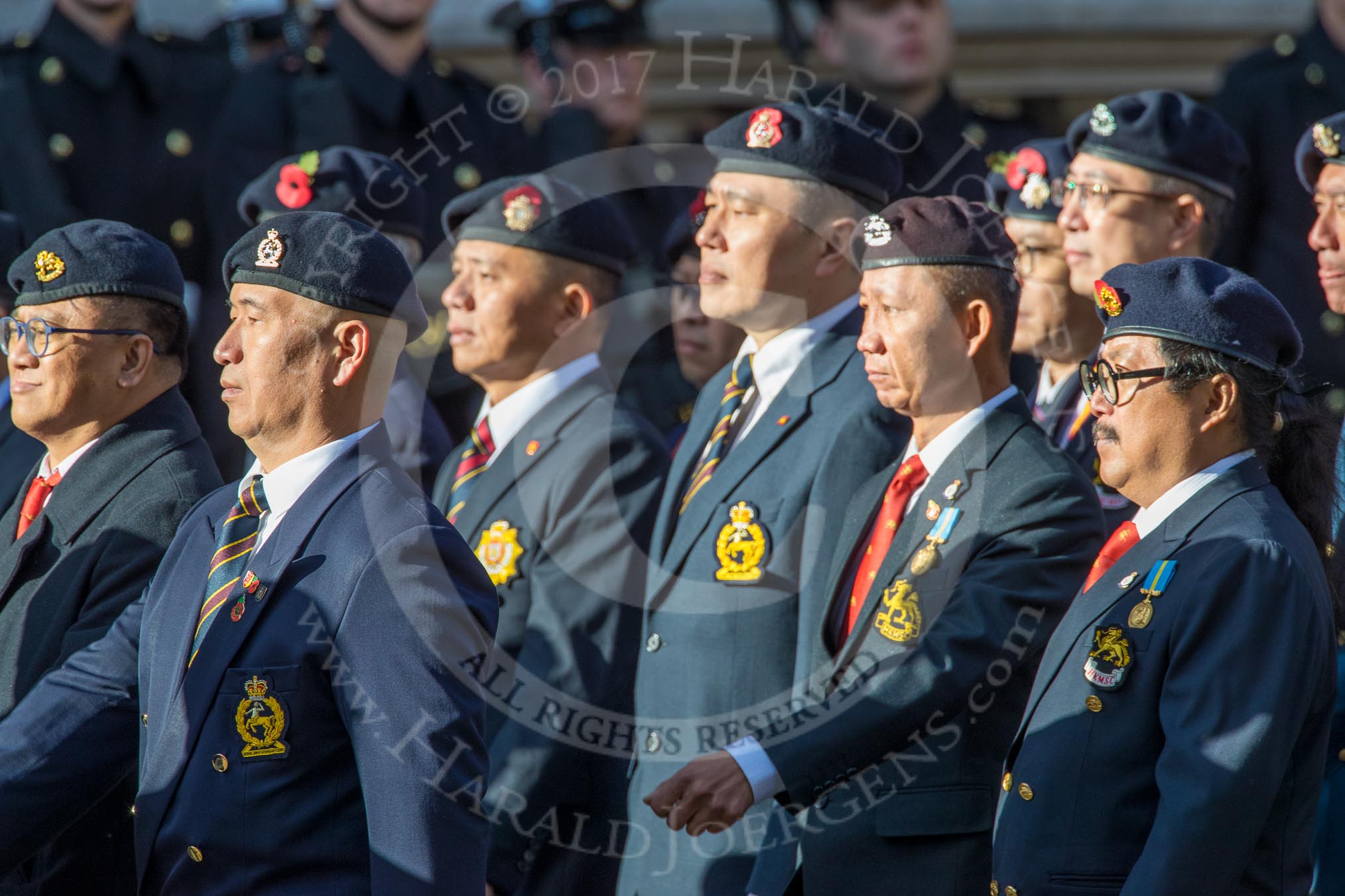 Hong Kong Military Service Corps - HKMSC (Group D21, 36 members) during the Royal British Legion March Past on Remembrance Sunday at the Cenotaph, Whitehall, Westminster, London, 11 November 2018, 12:24.