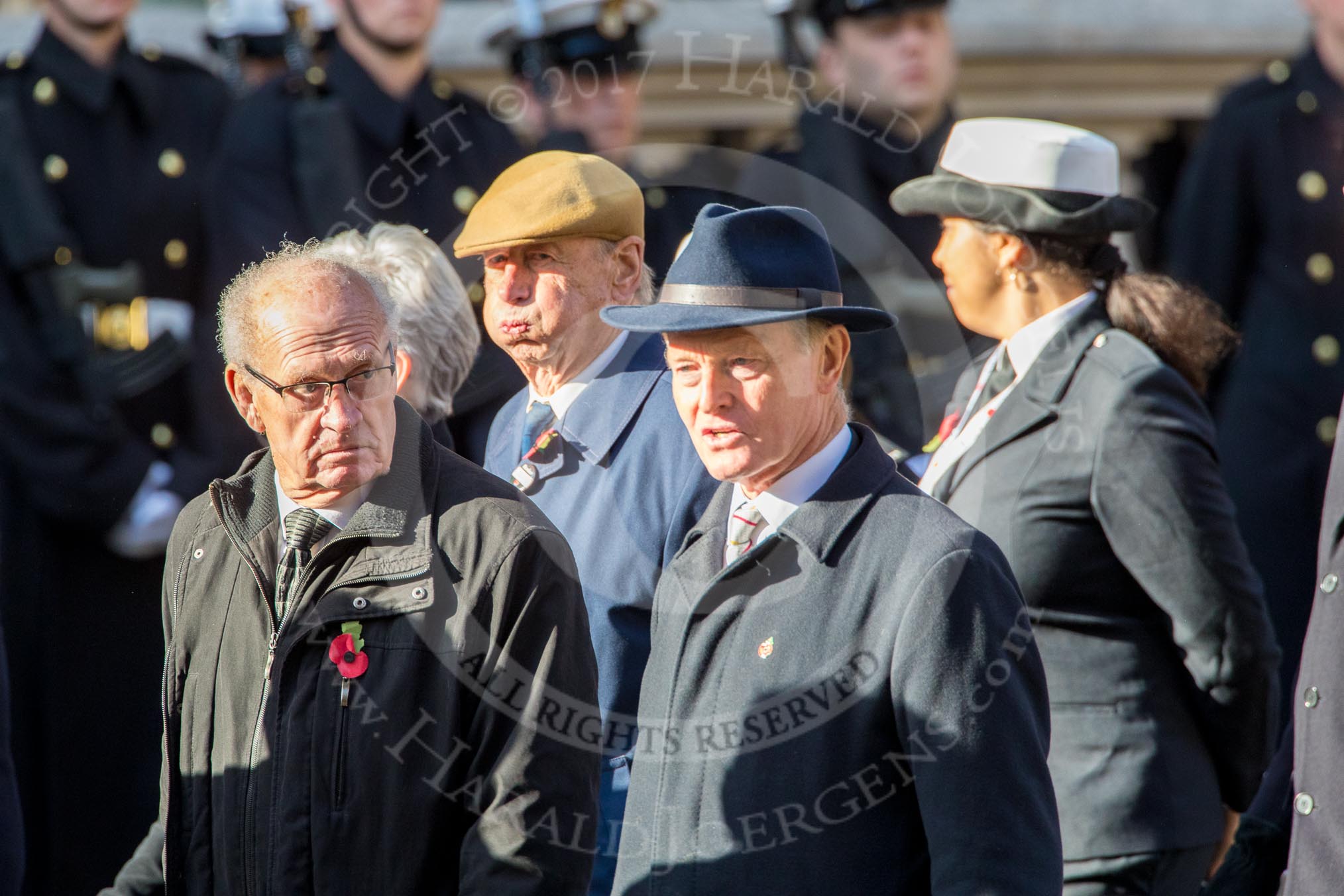 The British Resistance - Coleshill Auxiliary Research Team (Group D25, 14 members) during the Royal British Legion March Past on Remembrance Sunday at the Cenotaph, Whitehall, Westminster, London, 11 November 2018, 12:24.