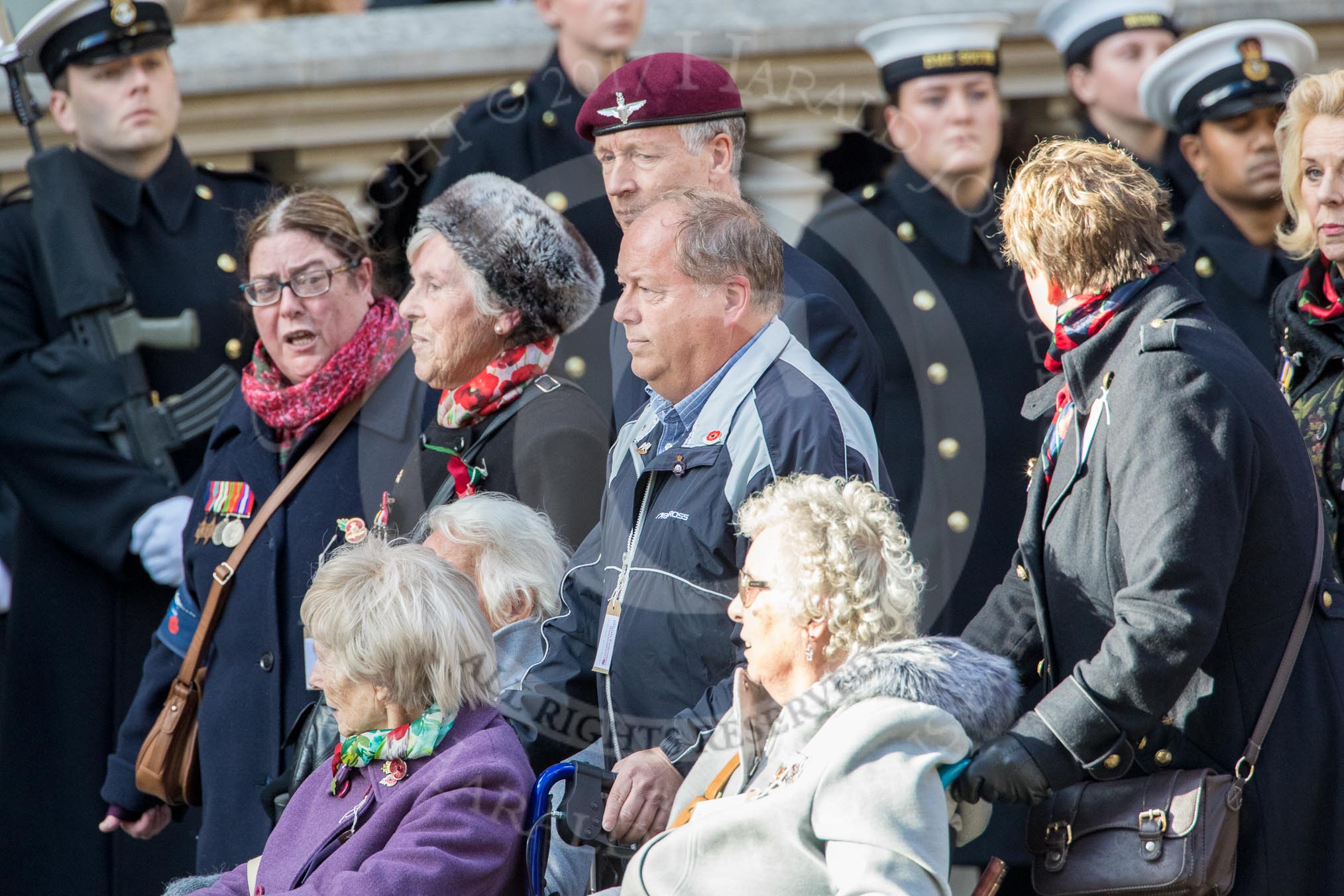 The British Evacuees Association (Group M4, 50 members) during the Royal British Legion March Past on Remembrance Sunday at the Cenotaph, Whitehall, Westminster, London, 11 November 2018, 12:25.