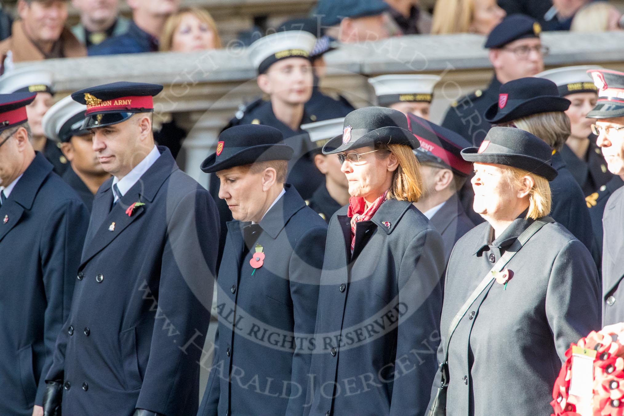 The Salvation Army (Group M6, 30 members) during the Royal British Legion March Past on Remembrance Sunday at the Cenotaph, Whitehall, Westminster, London, 11 November 2018, 12:25.