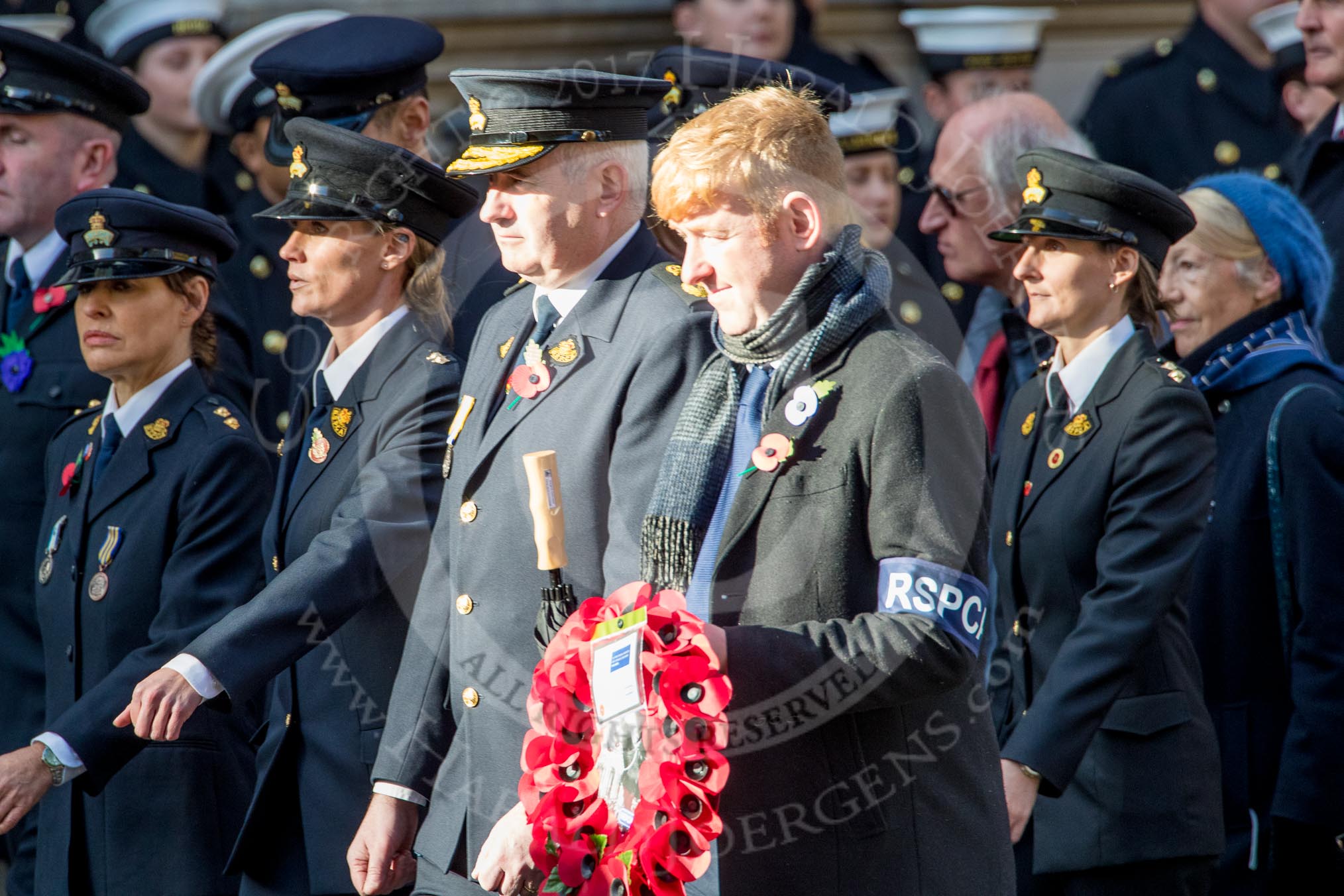RSPCA (Group M19, 22 members) during the Royal British Legion March Past on Remembrance Sunday at the Cenotaph, Whitehall, Westminster, London, 11 November 2018, 12:27.