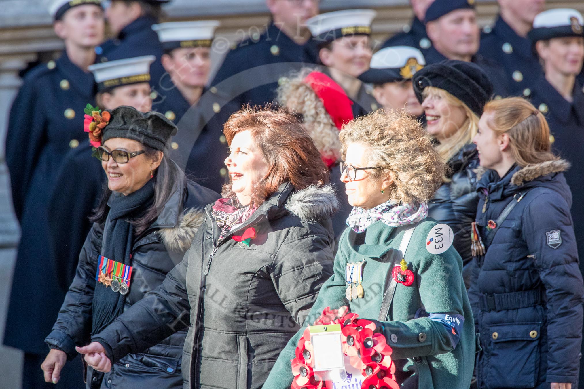 Equity (Group M33, 10 members) during the Royal British Legion March Past on Remembrance Sunday at the Cenotaph, Whitehall, Westminster, London, 11 November 2018, 12:28.