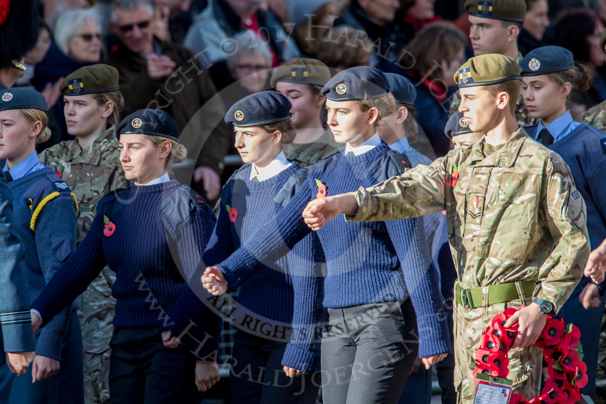 RAF- and Army Cadets (Group M35, ?? members) during the Royal British Legion March Past on Remembrance Sunday at the Cenotaph, Whitehall, Westminster, London, 11 November 2018, 12:29.