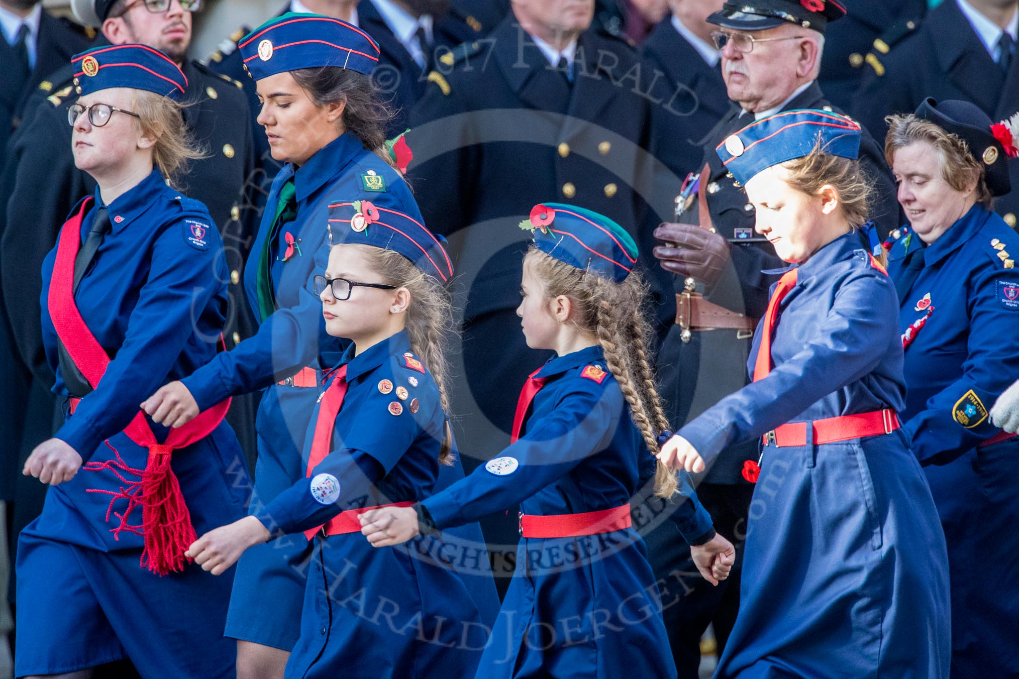 Church Lads' and Church Girls' Brigade (Group M41, 25 members) during the Royal British Legion March Past on Remembrance Sunday at the Cenotaph, Whitehall, Westminster, London, 11 November 2018, 12:30.