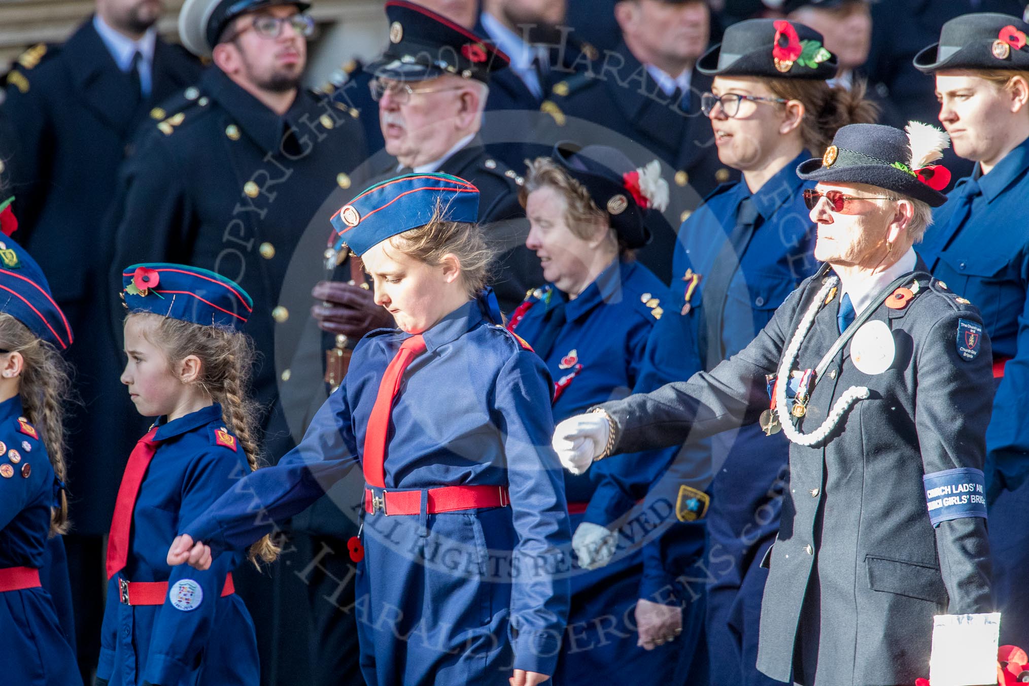 Church Lads' and Church Girls' Brigade (Group M41, 25 members) during the Royal British Legion March Past on Remembrance Sunday at the Cenotaph, Whitehall, Westminster, London, 11 November 2018, 12:30.
