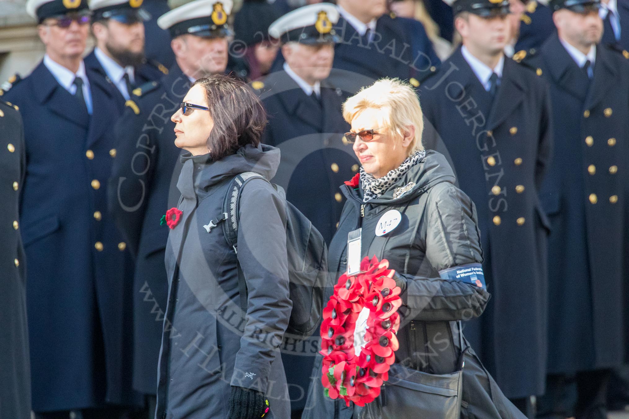 The NFWI - National Federation of Women's Institutes (Group M47, 4 members) during the Royal British Legion March Past on Remembrance Sunday at the Cenotaph, Whitehall, Westminster, London, 11 November 2018, 12:31.