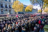 The eastern side of Whitehall, where over 9000 veterans are waiting for the March Past during the Remembrance Sunday Cenotaph Ceremony 2018 at Horse Guards Parade, Westminster, London, 11 November 2018, 11:37.