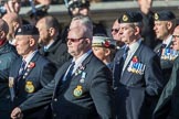 HMS Illustrious Association  (Group E22, 45 members) during the Royal British Legion March Past on Remembrance Sunday at the Cenotaph, Whitehall, Westminster, London, 11 November 2018, 11:44.