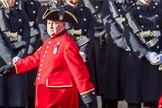 The Royal Hospital Chelsea (Group AA3, 30 members) during the Royal British Legion March Past on Remembrance Sunday at the Cenotaph, Whitehall, Westminster, London, 11 November 2018, 11:48.