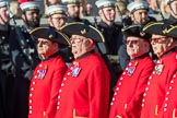 The Royal Hospital Chelsea (Group AA3, 30 members) during the Royal British Legion March Past on Remembrance Sunday at the Cenotaph, Whitehall, Westminster, London, 11 November 2018, 11:48.