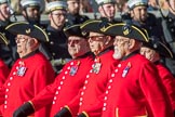 The Royal Hospital Chelsea (Group AA3, 30 members) during the Royal British Legion March Past on Remembrance Sunday at the Cenotaph, Whitehall, Westminster, London, 11 November 2018, 11:48.