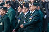 Royal Green Jackets (Group A2, 153 members)  during the Royal British Legion March Past on Remembrance Sunday at the Cenotaph, Whitehall, Westminster, London, 11 November 2018, 11:55.