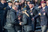 The BBC steadycam team with the approaching Royal Army Ordnance Corps Association (Group B1, 33 members) during the Royal British Legion March Past on Remembrance Sunday at the Cenotaph, Whitehall, Westminster, London, 11 November 2018, 12:05.