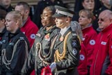 St John Ambulance (Group M12, 25 members) and British Red Cross (Group M13, 15 members)  during the Royal British Legion March Past on Remembrance Sunday at the Cenotaph, Whitehall, Westminster, London, 11 November 2018, 12:26.during the Royal British Legion March Past on Remembrance Sunday at the Cenotaph, Whitehall, Westminster, London, 11 November 2018, 12:26.