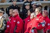 British Red Cross (Group M13, 15 members) during the Royal British Legion March Past on Remembrance Sunday at the Cenotaph, Whitehall, Westminster, London, 11 November 2018, 12:26.