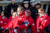 British Red Cross (Group M13, 15 members) during the Royal British Legion March Past on Remembrance Sunday at the Cenotaph, Whitehall, Westminster, London, 11 November 2018, 12:26.