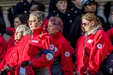 British Red Cross (Group M13, 15 members) during the Royal British Legion March Past on Remembrance Sunday at the Cenotaph, Whitehall, Westminster, London, 11 November 2018, 12:26.